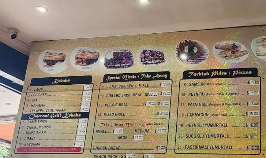 Menu, Roxy Kebab Deer Park