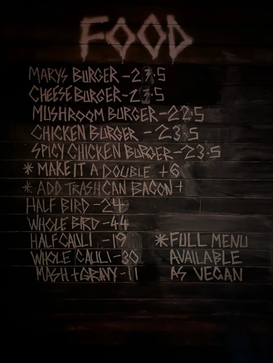 Menu, Mary's Newtown