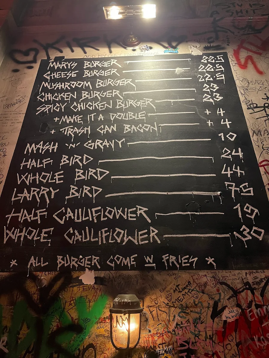 Menu, Mary's Newtown