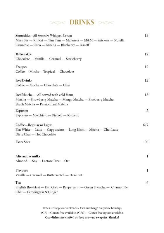 Menu, Table 1 Espresso Warners Bay