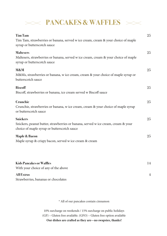 Menu, Table 1 Espresso Warners Bay