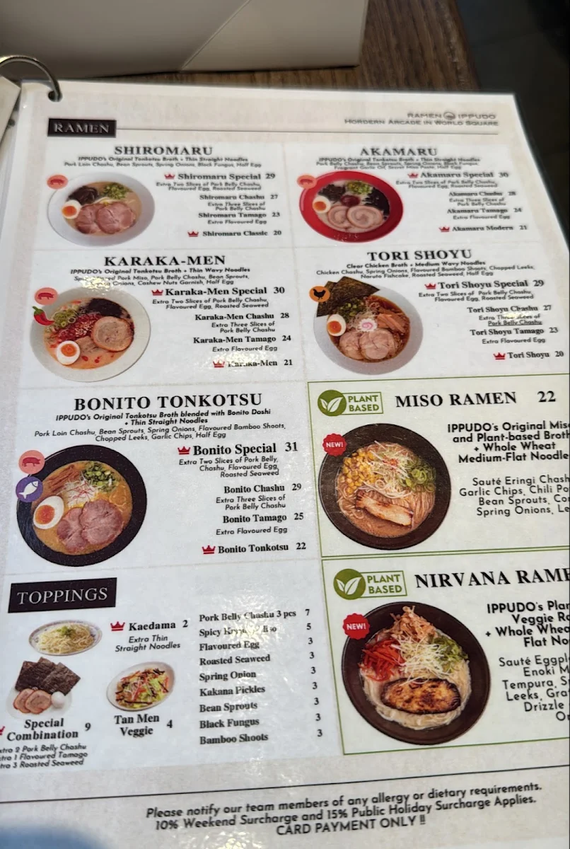 Menu, Ramen IPPUDO World Square