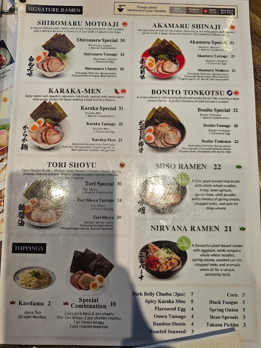 Menu, Ramen IPPUDO World Square
