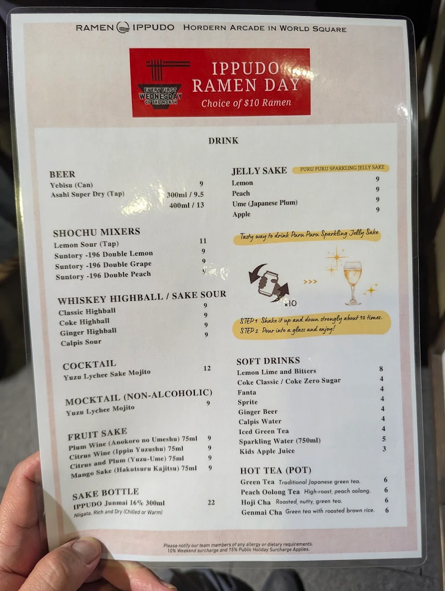 Menu, Ramen IPPUDO World Square