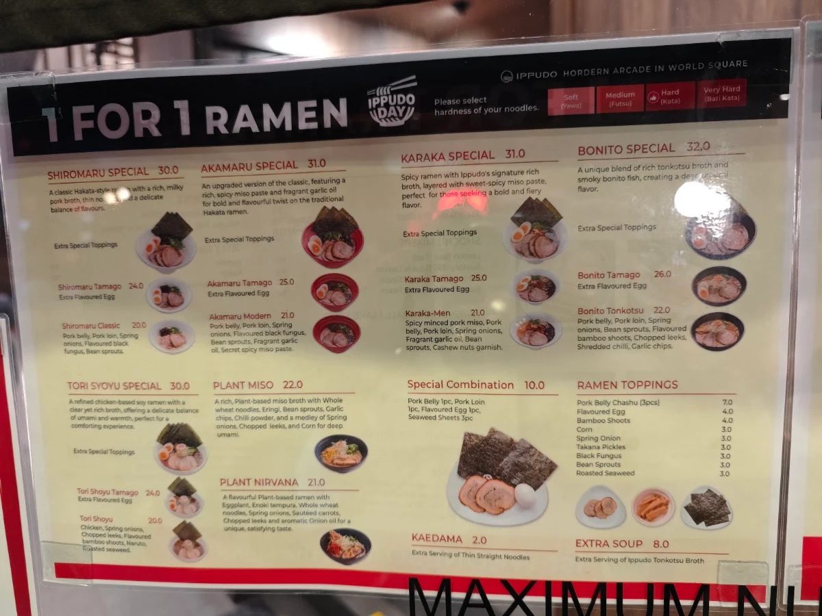 Menu, Ramen IPPUDO World Square