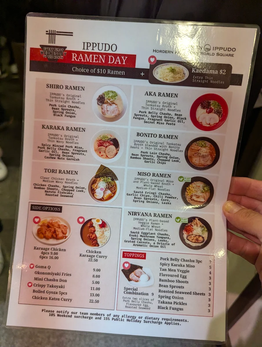 Menu, Ramen IPPUDO World Square