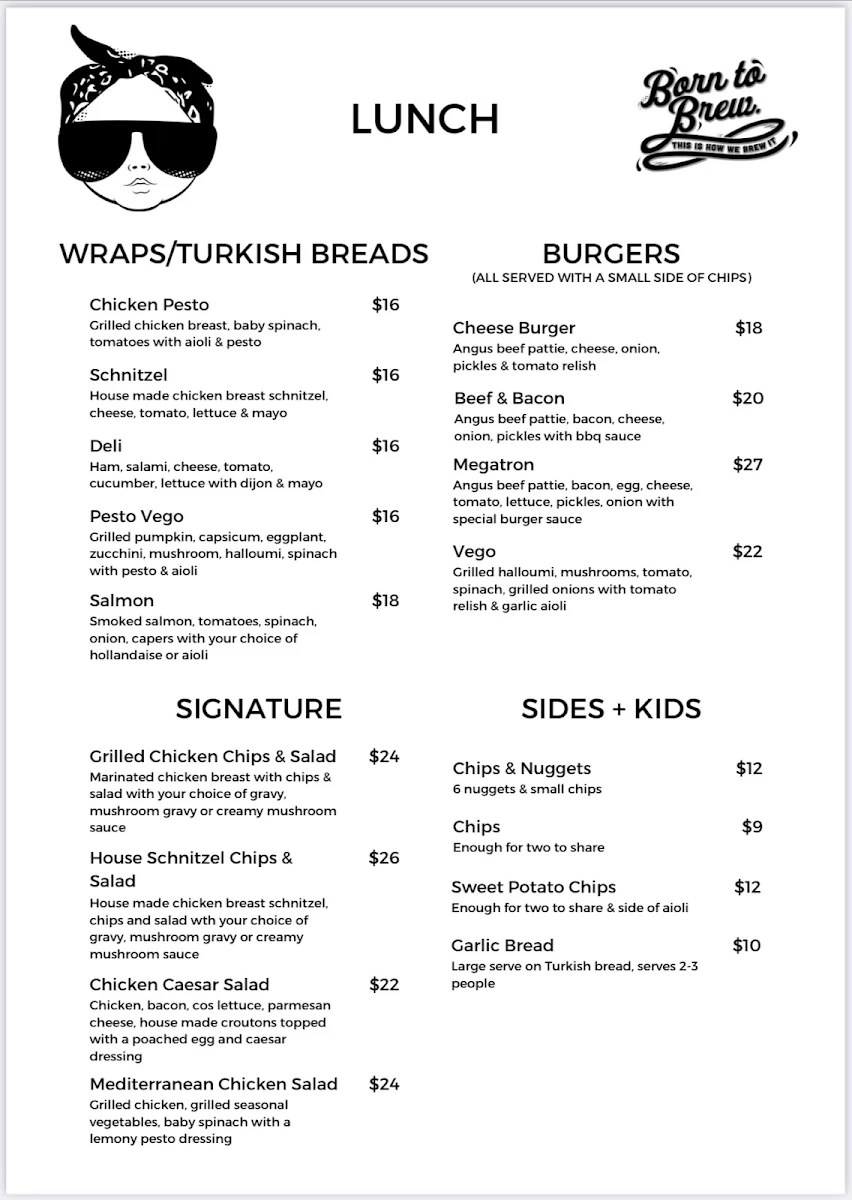 Menu, Born to Brew