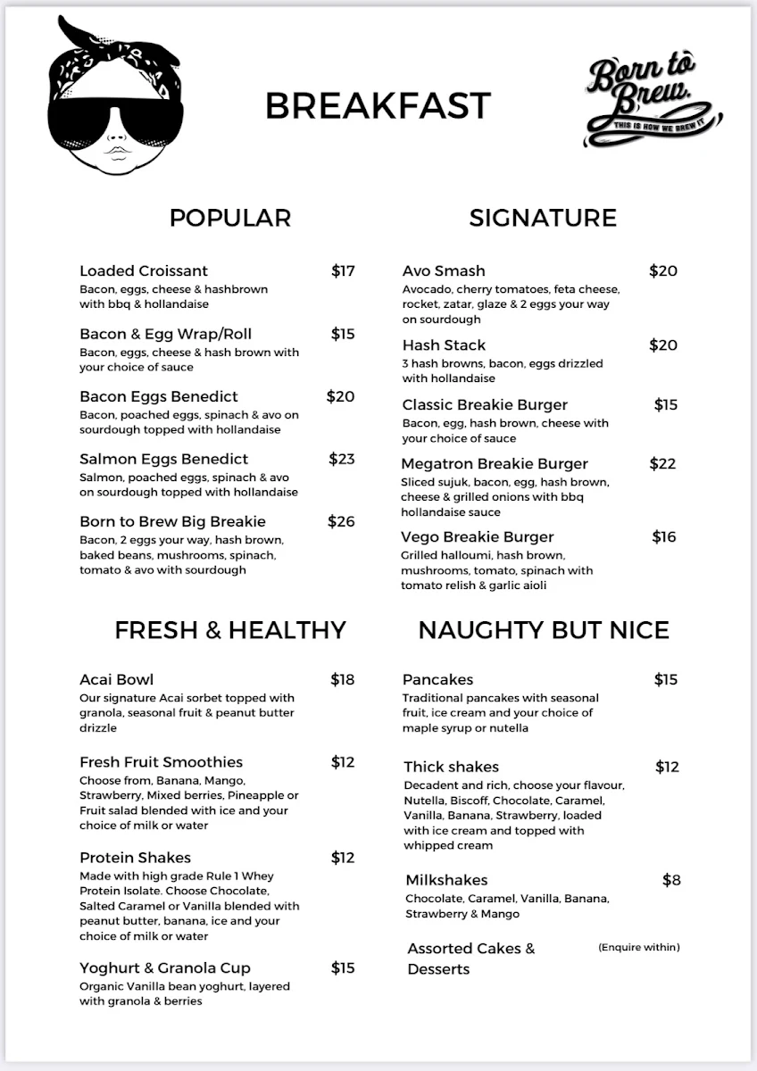 Menu, Born to Brew