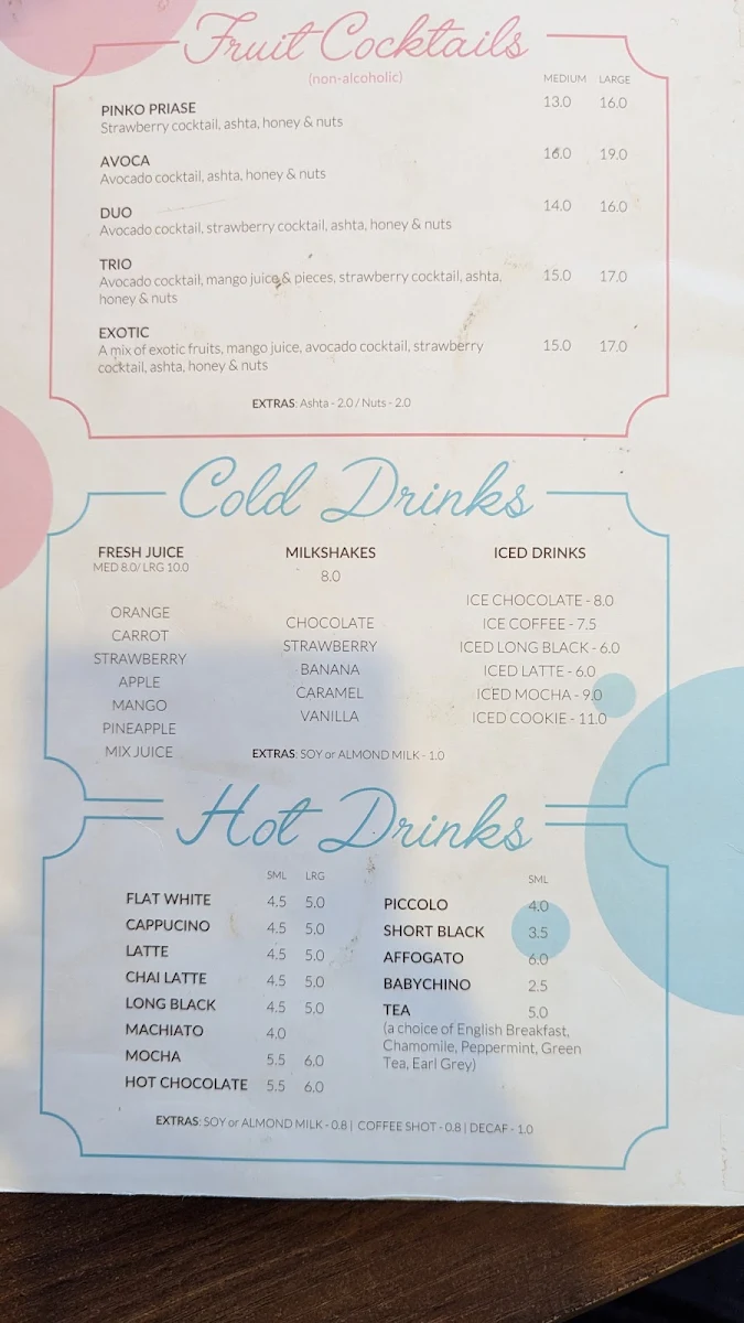Menu, Profiterole Patisserie Penrith