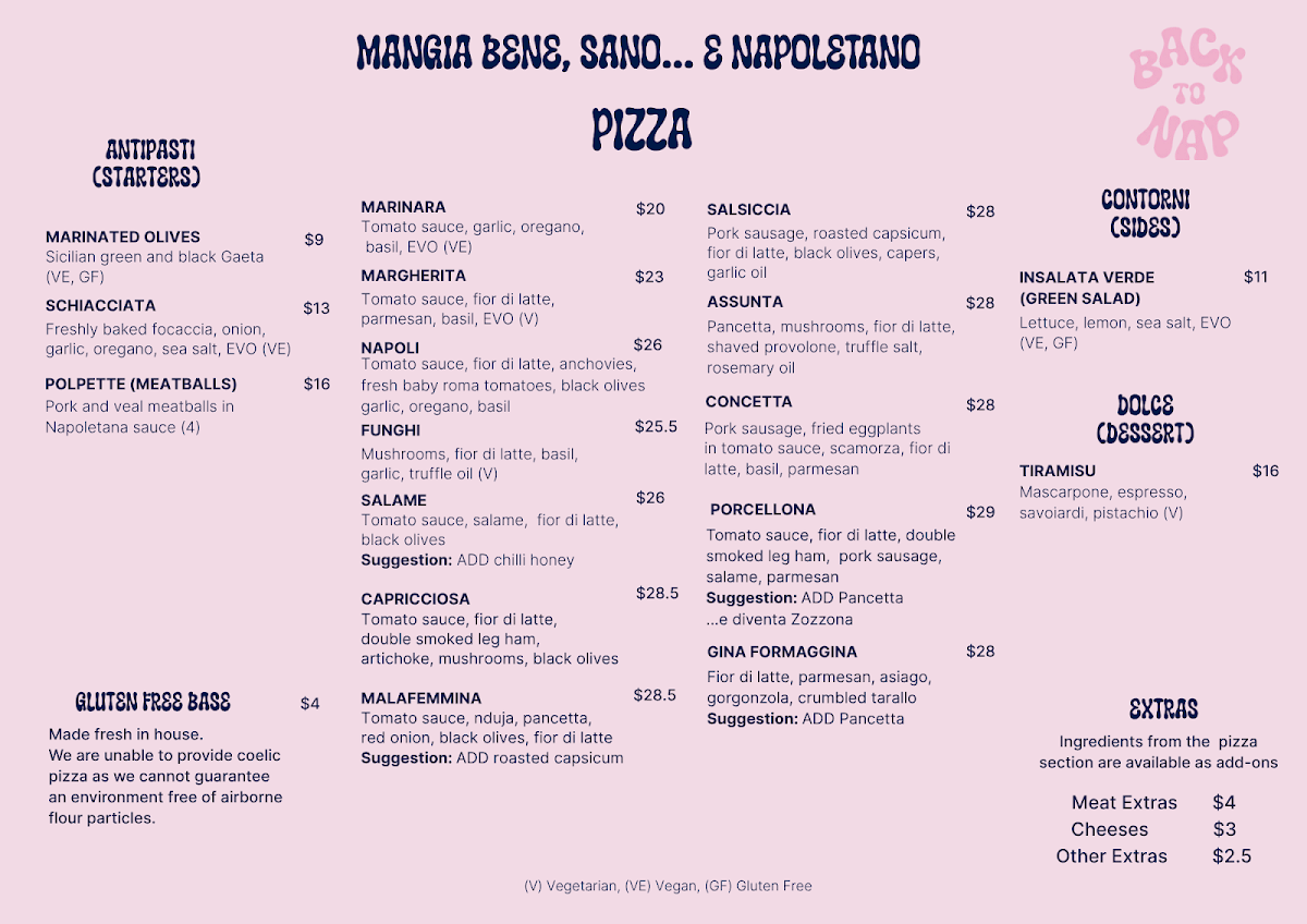 Menu, Back To Nap