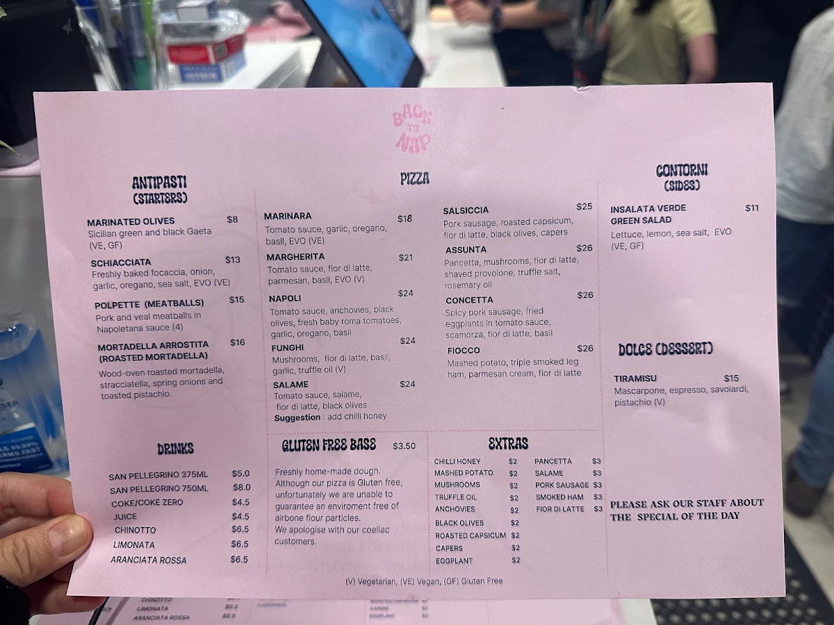 Menu, Back To Nap