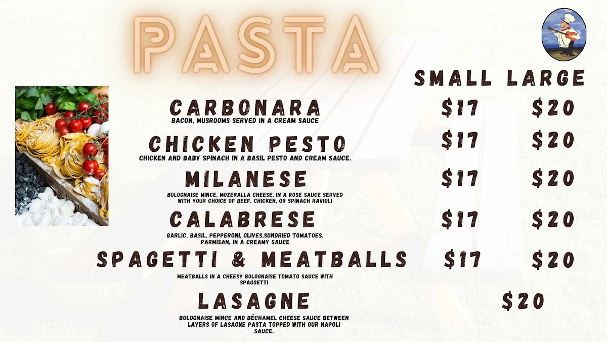 Menu, The Singing Chef Italian Restaurant