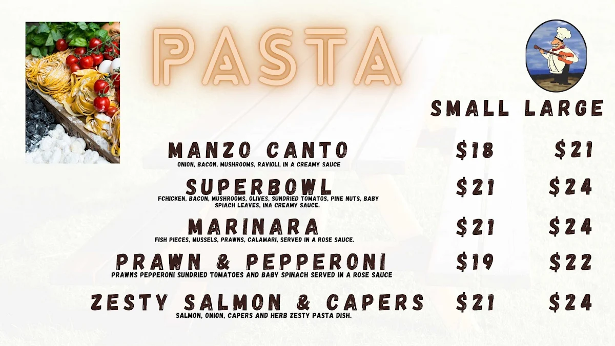 Menu, The Singing Chef Italian Restaurant