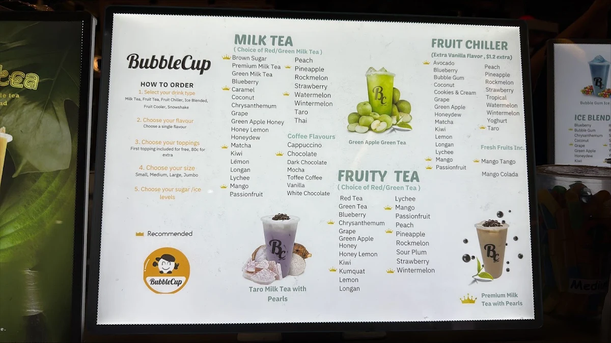 Menu, Bubble Cup