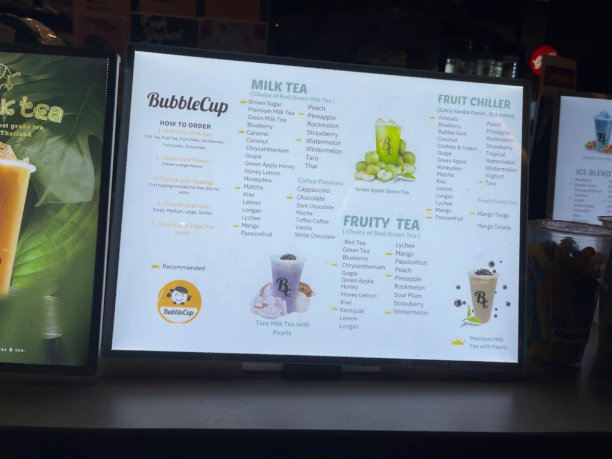 Menu, Bubble Cup