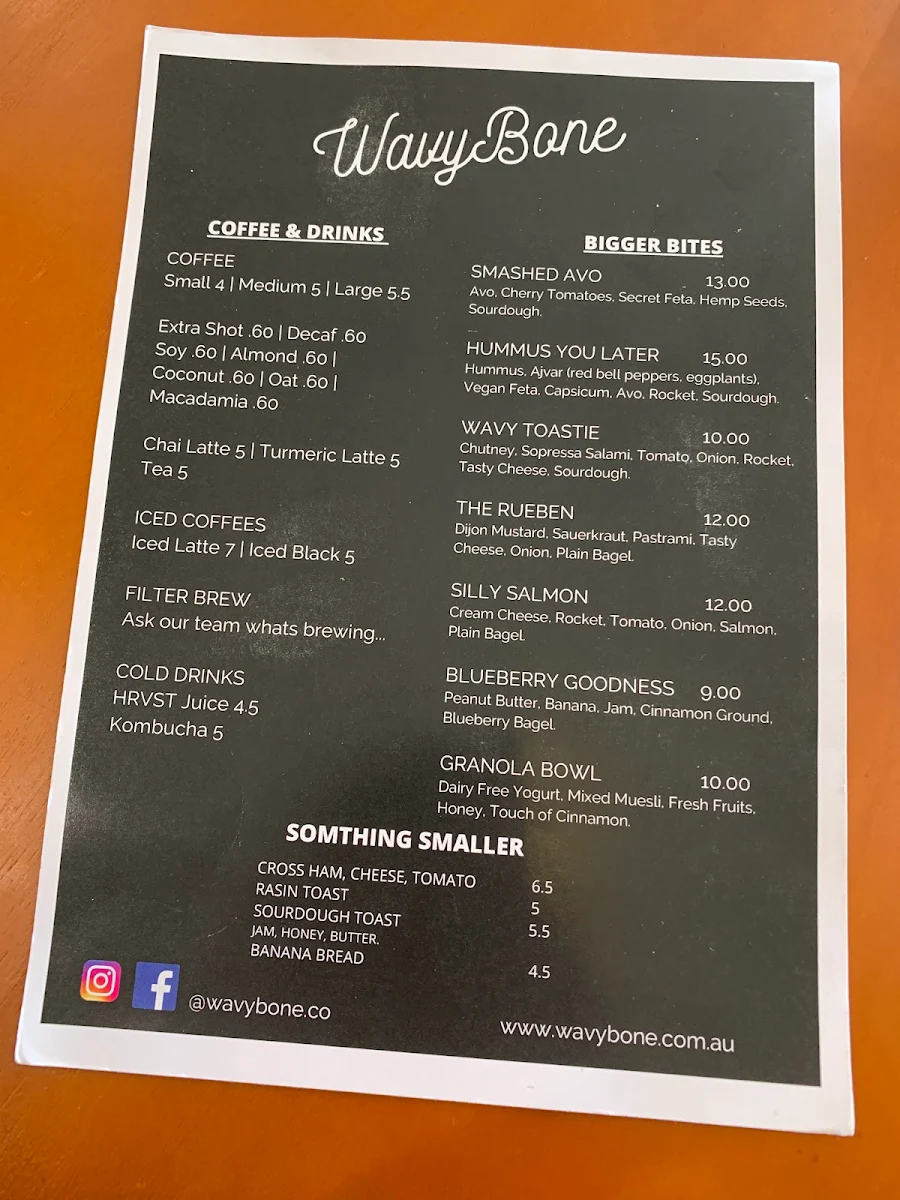 Menu, WavyBone Coffee