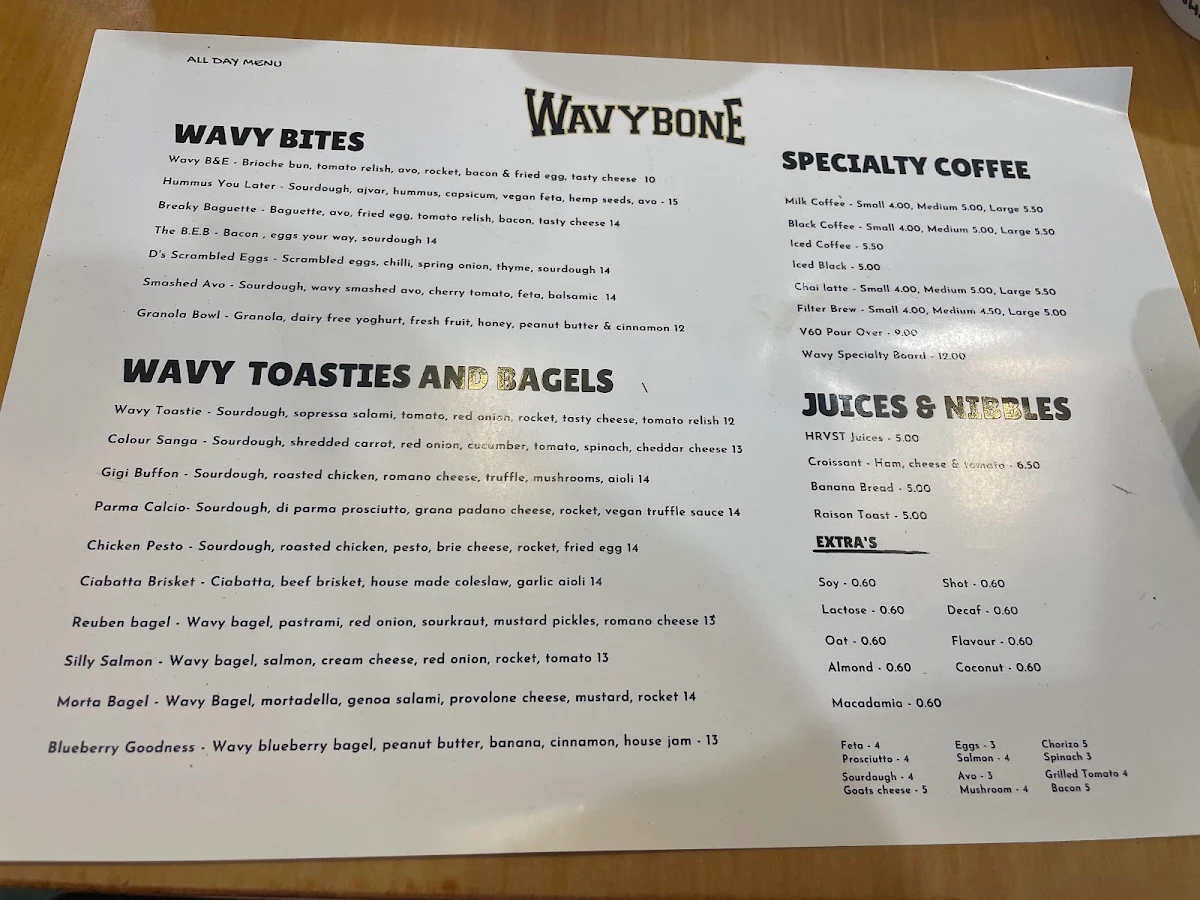 Menu, WavyBone Coffee