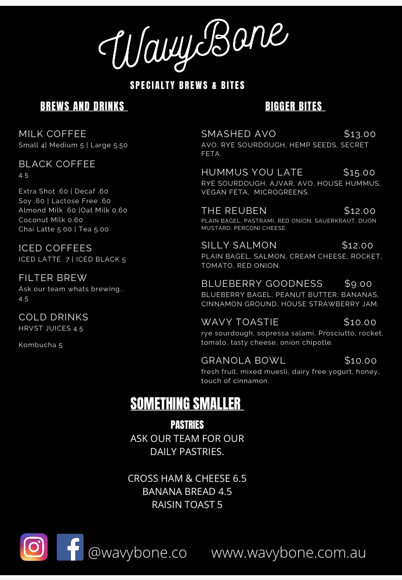 Menu, WavyBone Coffee
