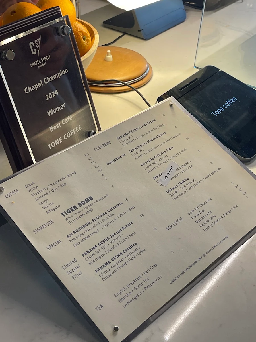 Menu, Tone coffee