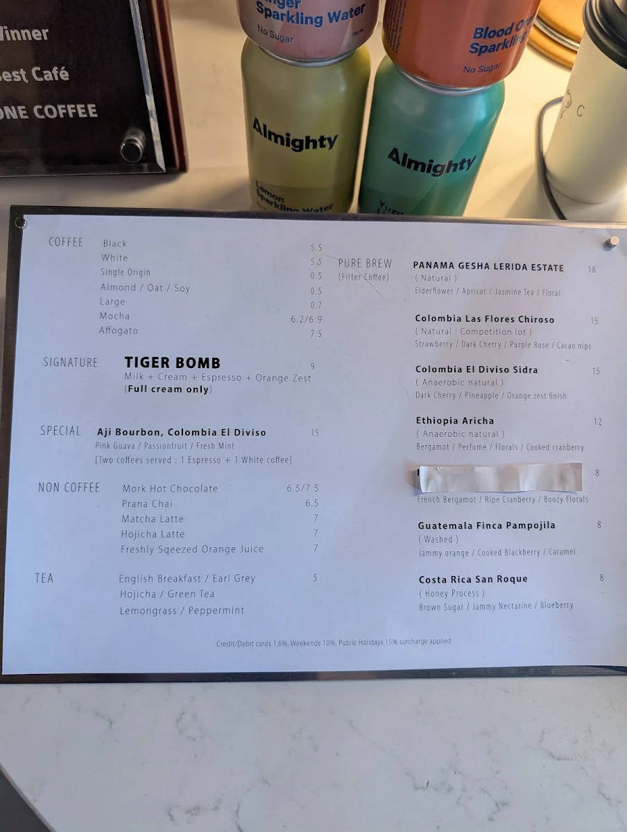 Menu, Tone coffee