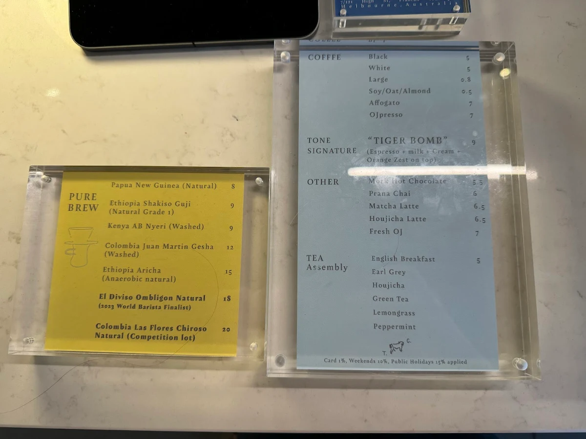 Menu, Tone coffee