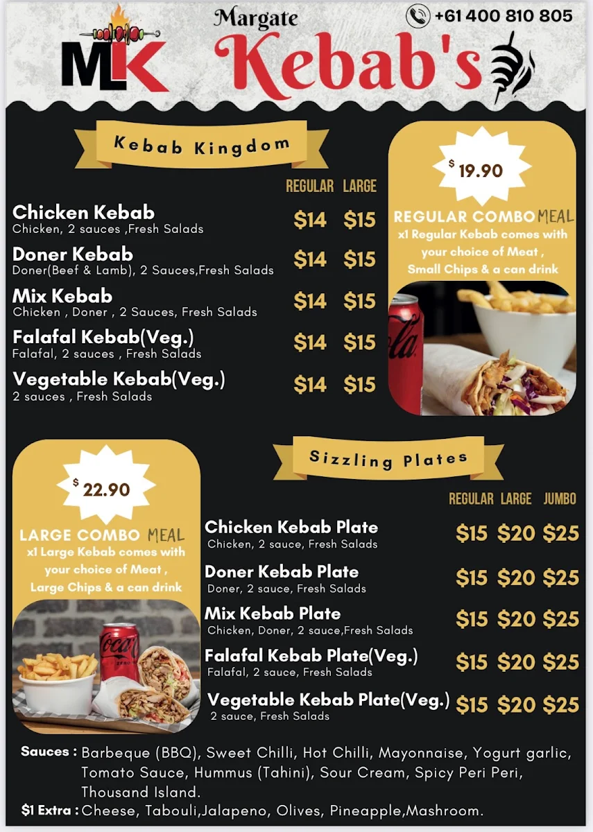 Menu, Margate Kebab & Ice Cream