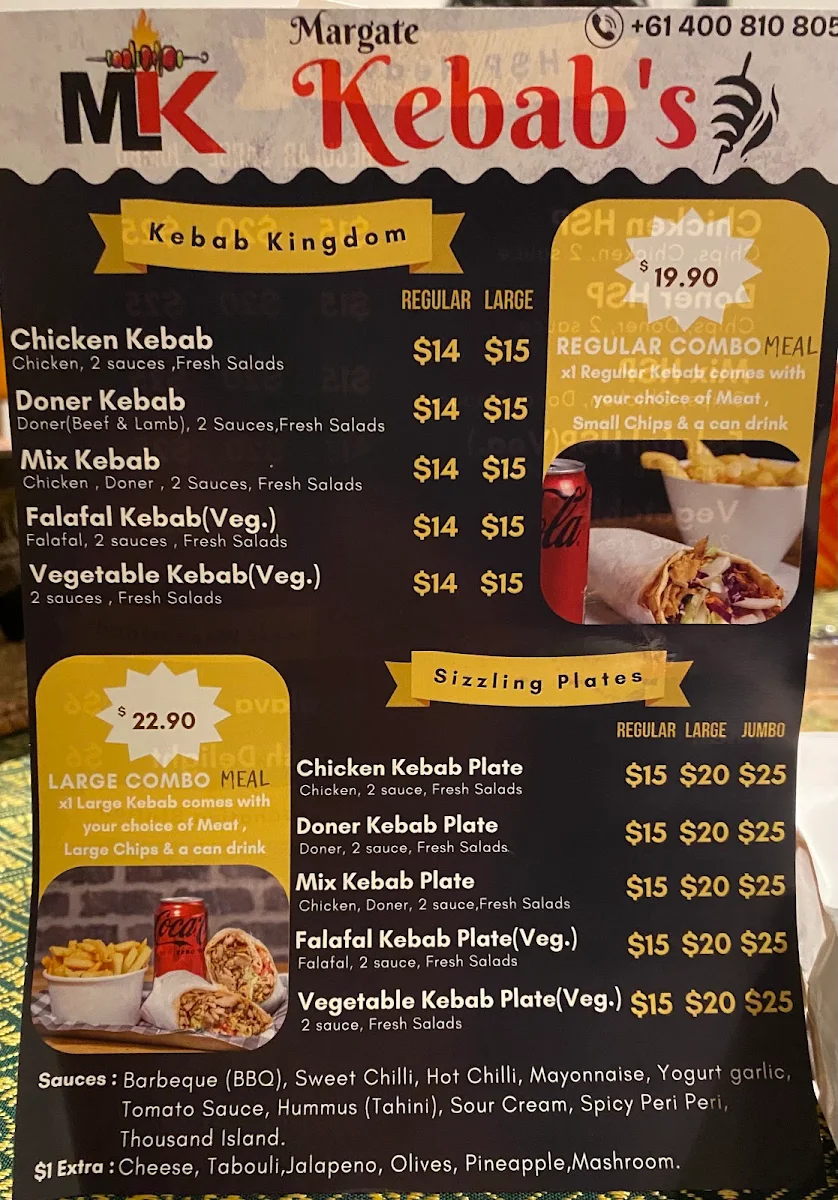 Menu, Margate Kebab & Ice Cream