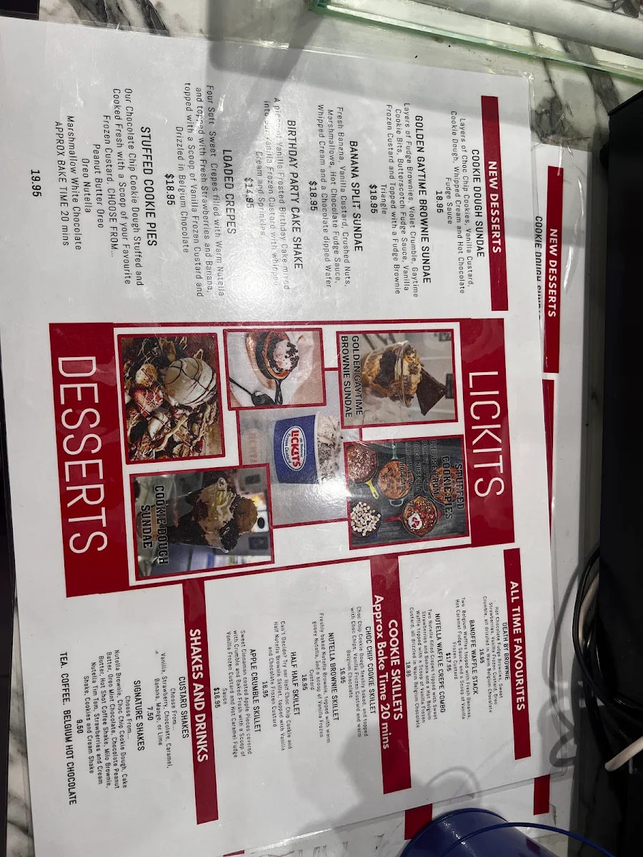 Menu, Lickits Frozen Custard