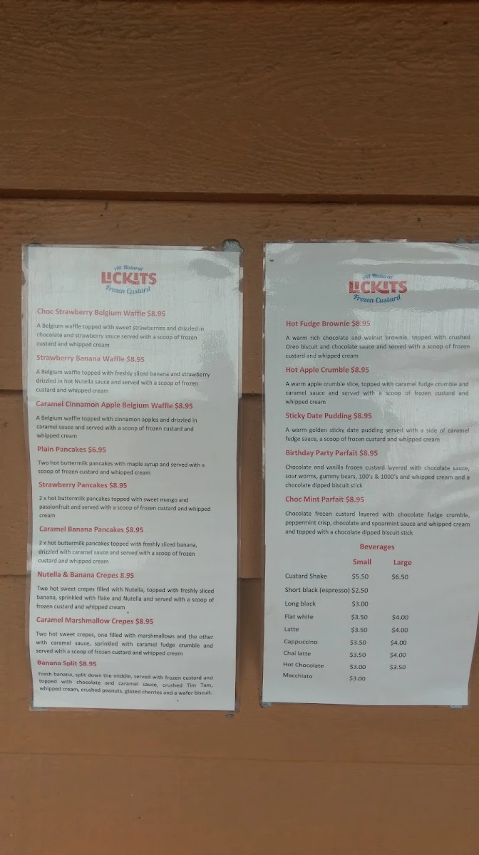 Menu, Lickits Frozen Custard