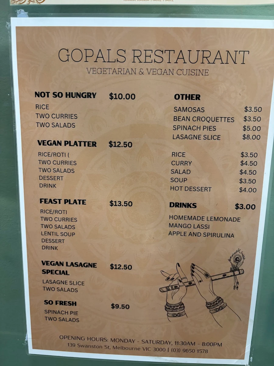Menu, Gopals