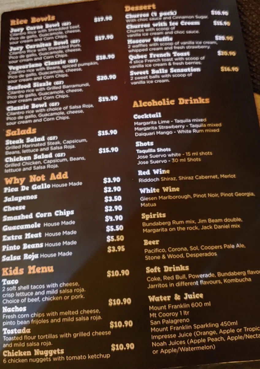 Menu, Taco Boy