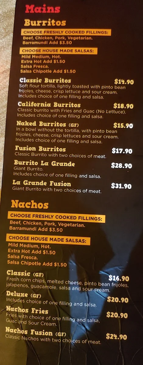 Menu, Taco Boy