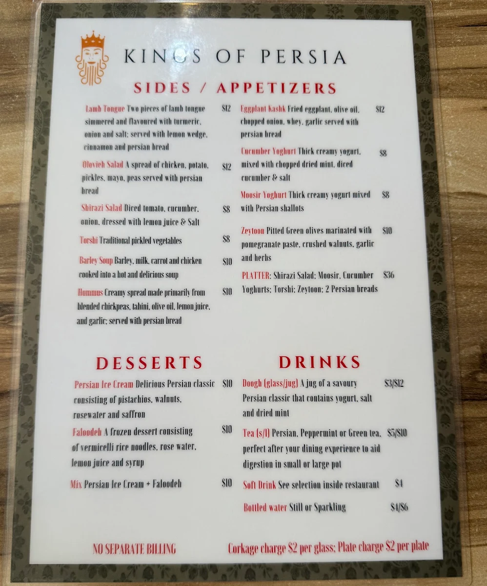 Menu, Kings Of Persia