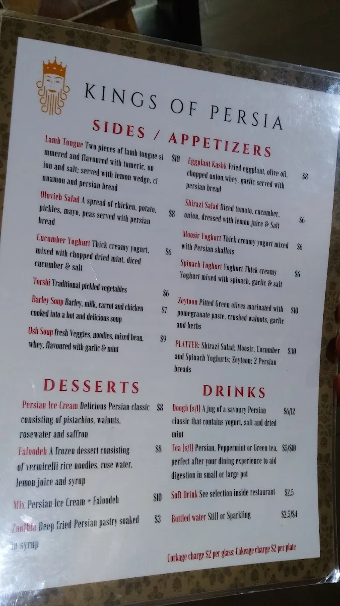 Menu, Kings Of Persia
