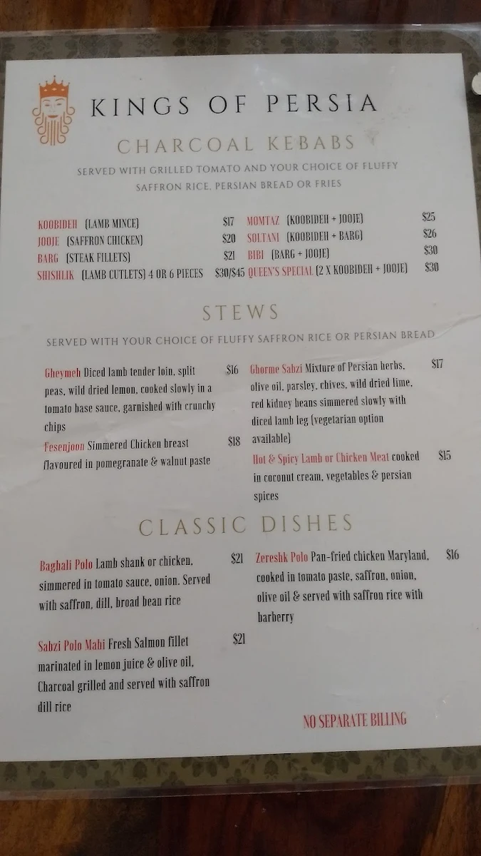 Menu, Kings Of Persia