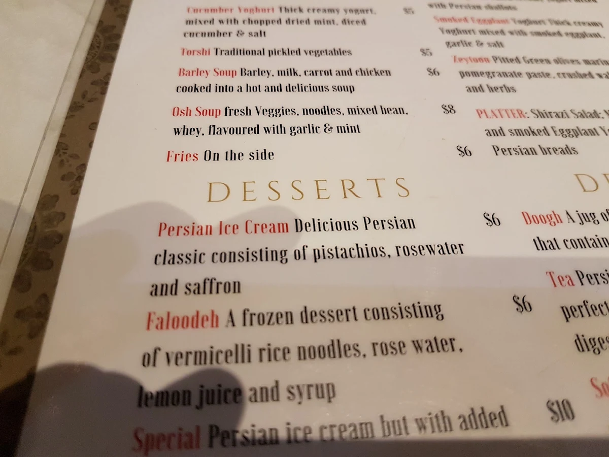 Menu, Kings Of Persia