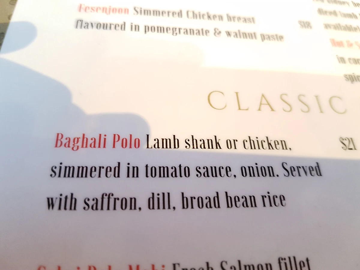 Menu, Kings Of Persia