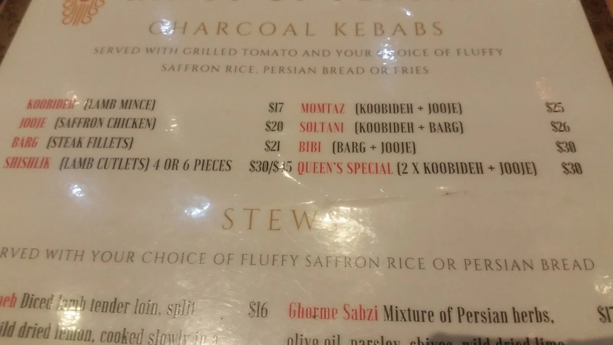 Menu, Kings Of Persia