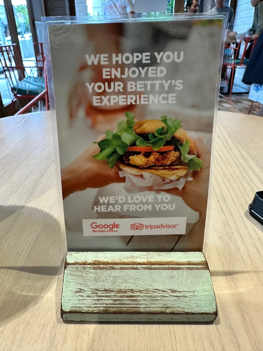Menu, Betty's Burgers