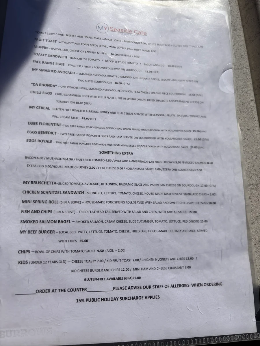 Menu, My Seaside Cafe