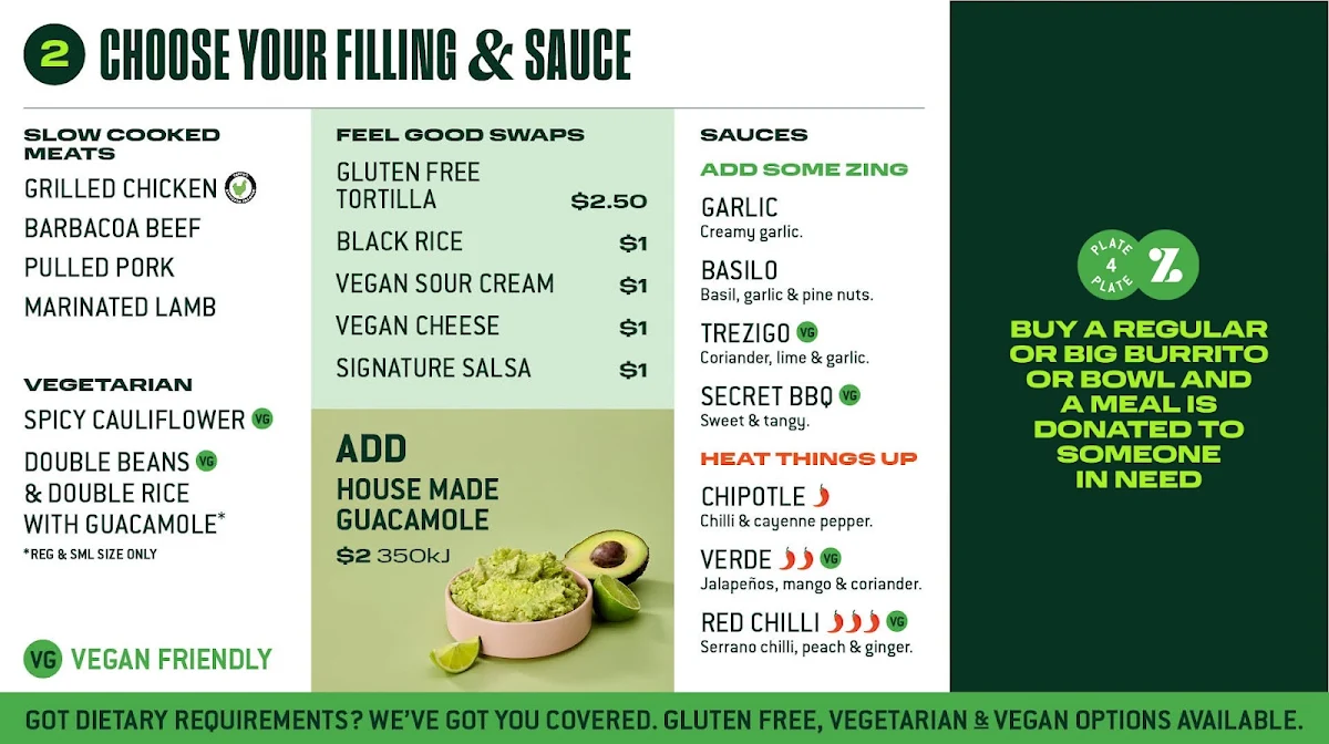 Menu, Zambrero Lismore