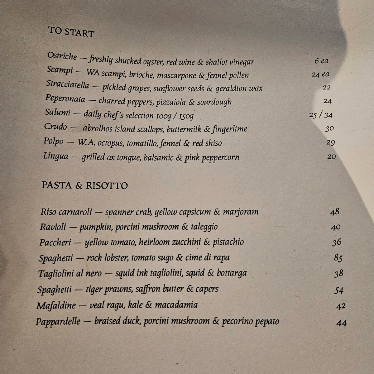 Menu, Tipo 00