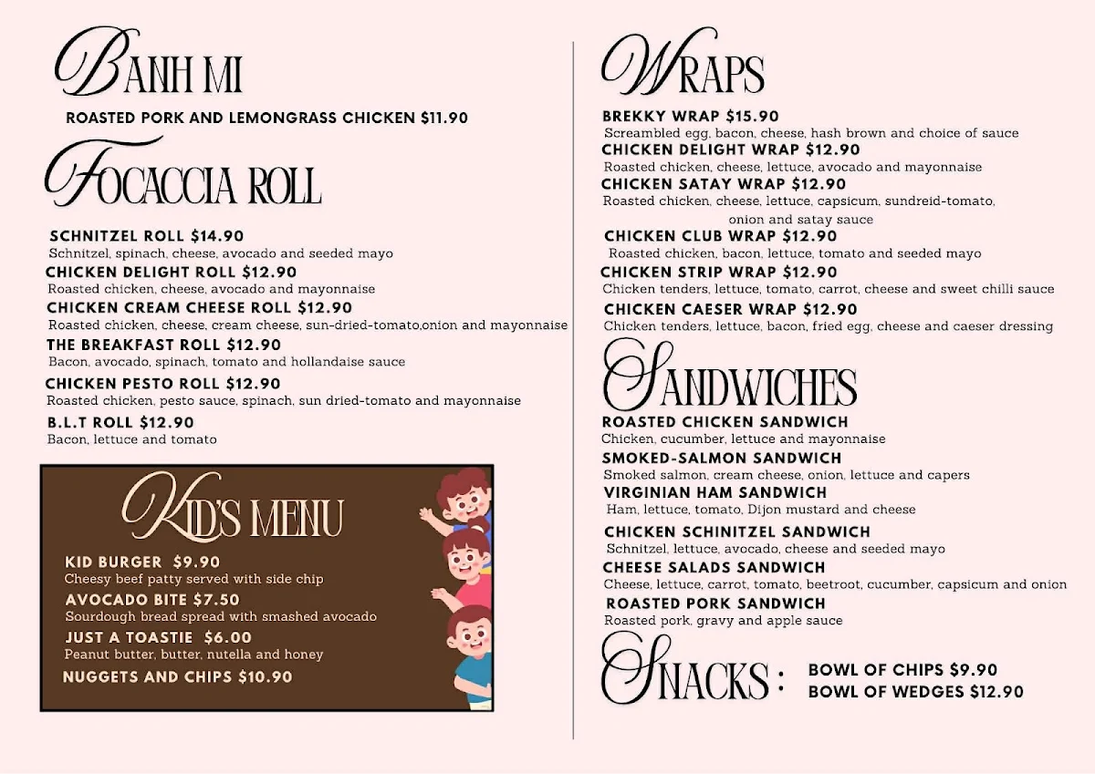 Menu, Central Core Cafe