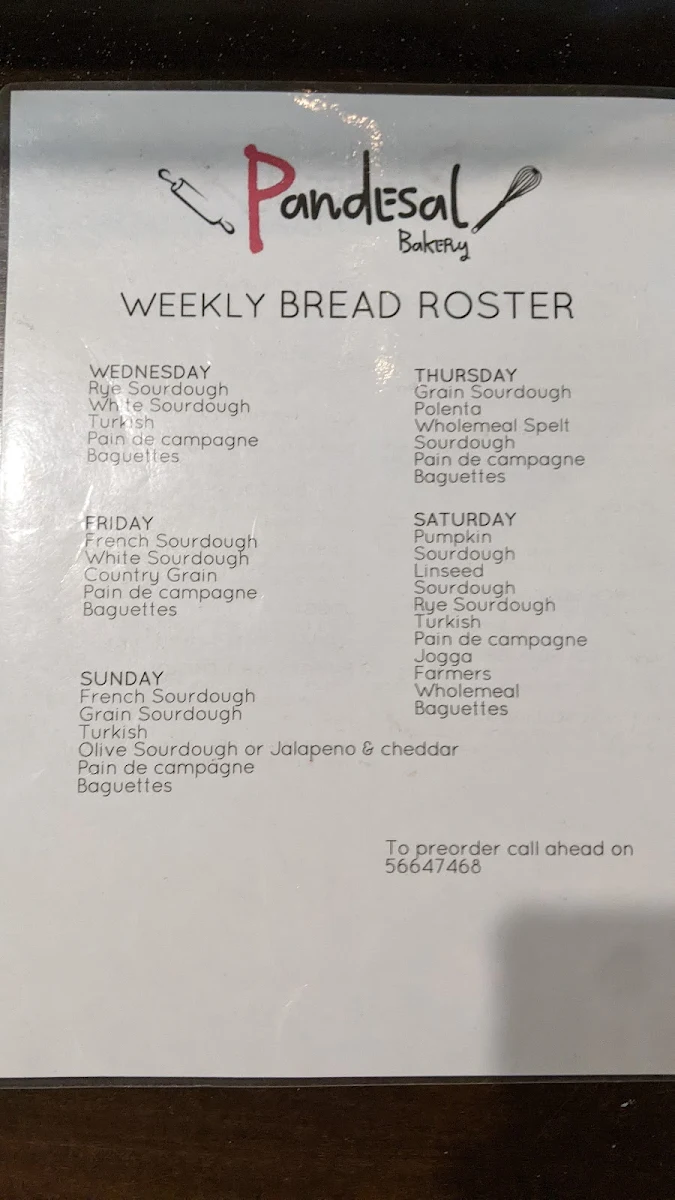 Menu, Pandesal Bakery