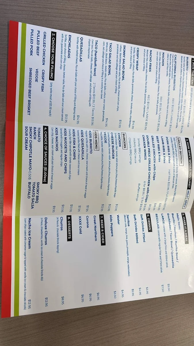 Menu, Burrito grill & bar