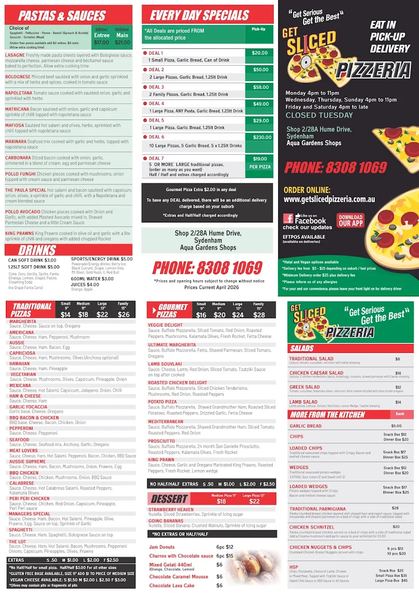 Menu, Get Sliced Pizzeria