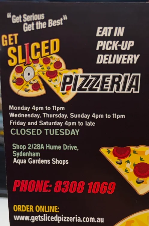 Menu, Get Sliced Pizzeria