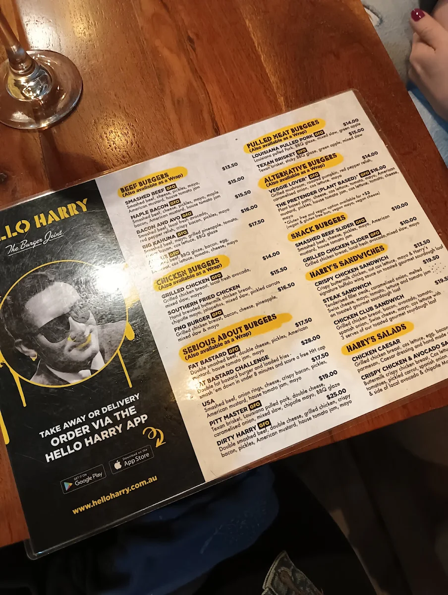 Menu, Hello Harry The Burger Joint (Leederville)