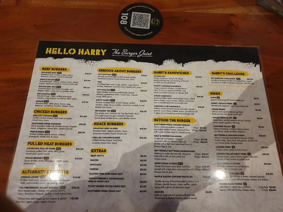 Menu, Hello Harry The Burger Joint (Leederville)