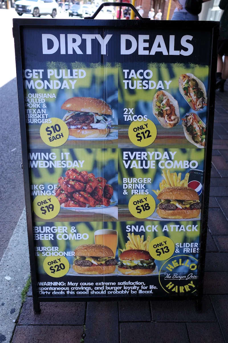 Menu, Hello Harry The Burger Joint (Leederville)